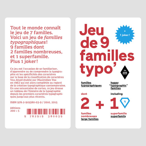 Jeu de 9 familles typographiques
